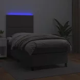 szürke műbőr rugós ágy matraccal és LED-del 100x200 cm