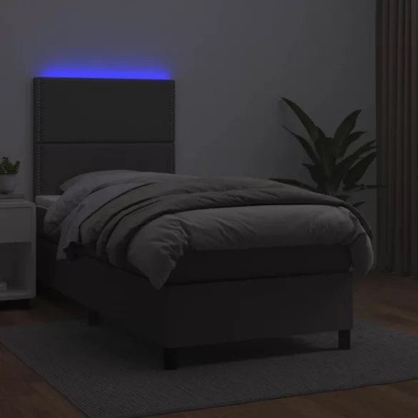 szürke műbőr rugós ágy matraccal és LED-del 100x200 cm