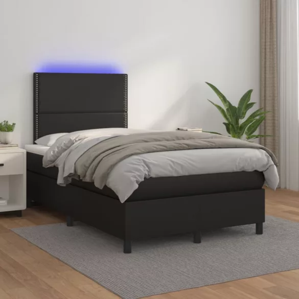 fekete műbőr rugós ágy matraccal és LED-del 120x200 cm