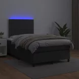 fekete műbőr rugós ágy matraccal és LED-del 120x200 cm