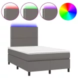 szürke műbőr rugós ágy matraccal és LED-del 120x200 cm