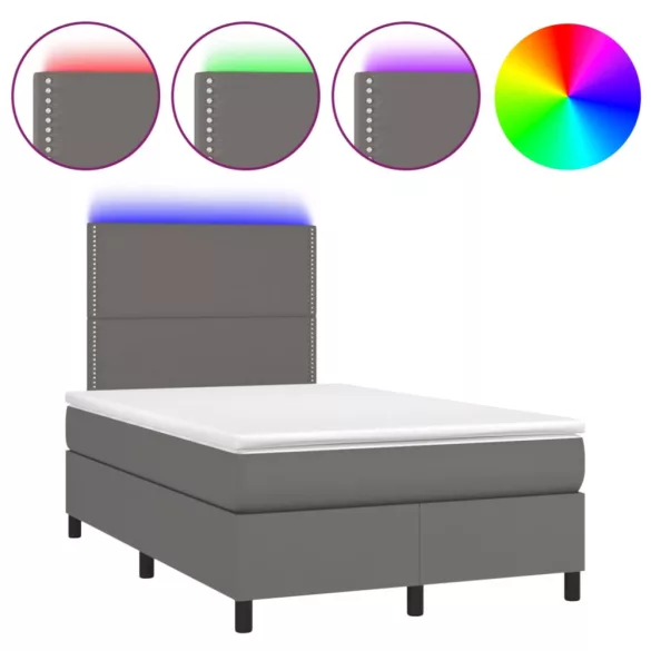 szürke műbőr rugós ágy matraccal és LED-del 120x200 cm