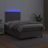 szürke műbőr rugós ágy matraccal és LED-del 120x200 cm