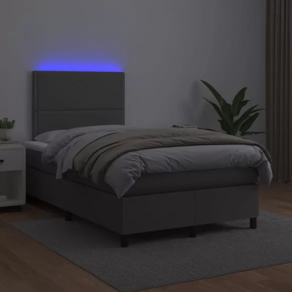 szürke műbőr rugós ágy matraccal és LED-del 120x200 cm