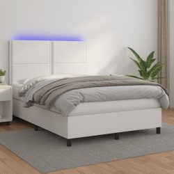 fehér műbőr rugós ágy matraccal és LED-del 140x190 cm