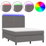 szürke műbőr rugós ágy matraccal és LED-del 140x190 cm