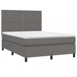 szürke műbőr rugós ágy matraccal és LED-del 140x190 cm