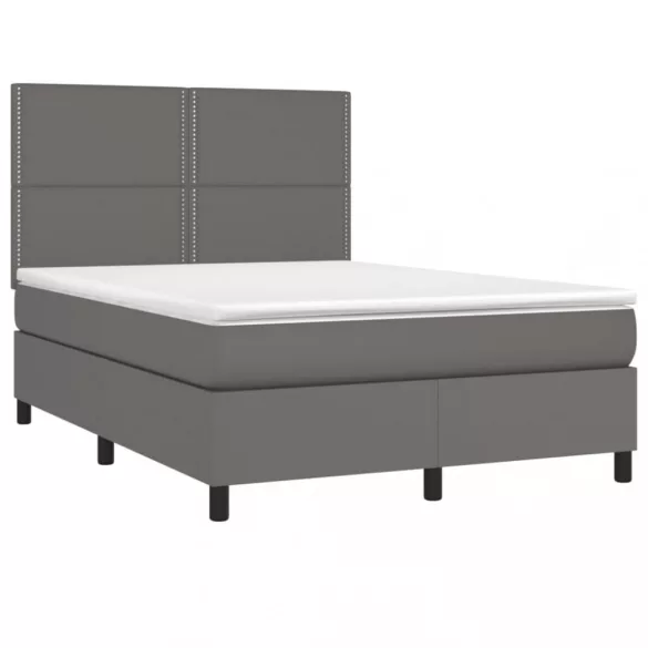 szürke műbőr rugós ágy matraccal és LED-del 140x190 cm