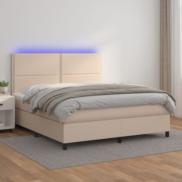 cappuccino színű műbőr rugós ágy matraccal és LED-del 140x190cm