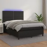 fekete műbőr rugós ágy matraccal és LED-del 140x200 cm