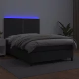 fekete műbőr rugós ágy matraccal és LED-del 140x200 cm
