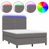szürke műbőr rugós ágy matraccal és LED-del 140x200 cm