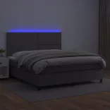 szürke műbőr rugós ágy matraccal és LED-del 140x200 cm