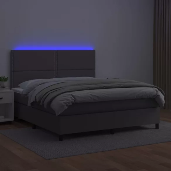 szürke műbőr rugós ágy matraccal és LED-del 140x200 cm
