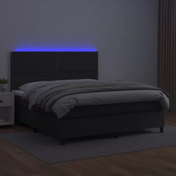 fehér műbőr rugós ágy matraccal és LED-del 180x200 cm
