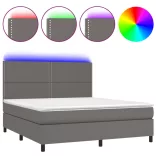 szürke műbőr rugós ágy matraccal és LED-del 180x200 cm