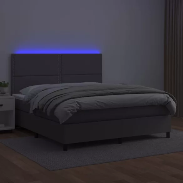 szürke műbőr rugós ágy matraccal és LED-del 180x200 cm