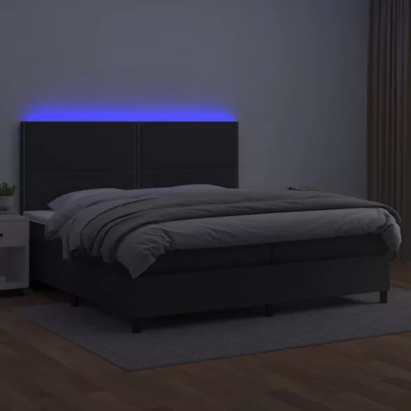 fehér műbőr rugós ágy matraccal és LED-del 200x200 cm