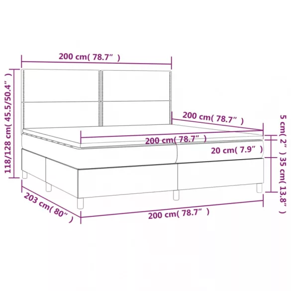 fehér műbőr rugós ágy matraccal és LED-del 200x200 cm