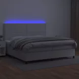 fehér műbőr rugós ágy matraccal és LED-del 200x200 cm