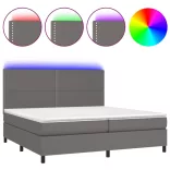 szürke műbőr rugós ágy matraccal és LED-del 200x200 cm