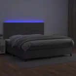 szürke műbőr rugós ágy matraccal és LED-del 200x200 cm