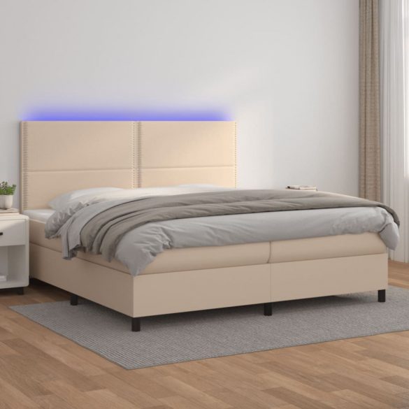 cappuccino színű műbőr rugós ágy matraccal és LED-del 200x200cm