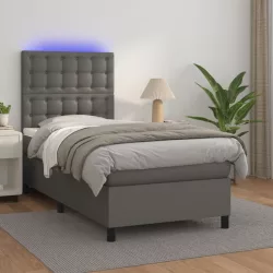   szürke műbőr rugós ágy matraccal és LED-del 80 x 200 cm