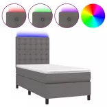 szürke műbőr rugós ágy matraccal és LED-del 80 x 200 cm