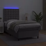 szürke műbőr rugós ágy matraccal és LED-del 80 x 200 cm