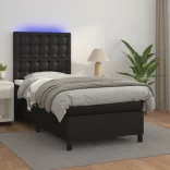 fekete műbőr rugós ágy matraccal és LED-del 90x200 cm