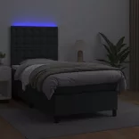 fekete műbőr rugós ágy matraccal és LED-del 90x200 cm