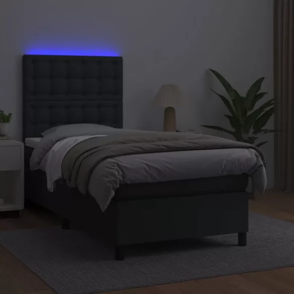 fekete műbőr rugós ágy matraccal és LED-del 90x200 cm