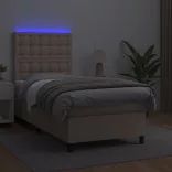 cappuccino színű műbőr rugós ágy matraccal és LED-del 90x200 cm