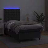 fekete műbőr rugós ágy matraccal és LED-del 100x200 cm