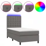 szürke műbőr rugós ágy matraccal és LED-del 100x200 cm