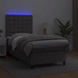 szürke műbőr rugós ágy matraccal és LED-del 100x200 cm