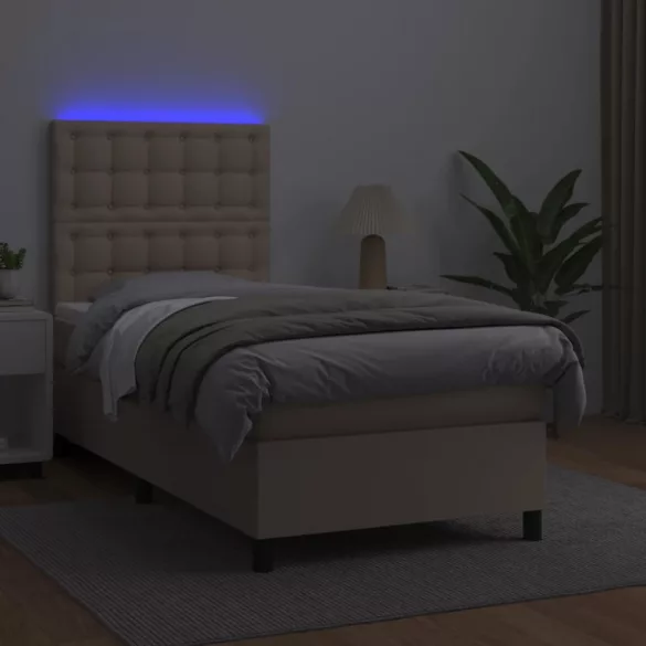cappuccino színű műbőr rugós ágy matraccal és LED-del 100x200cm