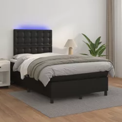 fekete műbőr rugós ágy matraccal és LED-del 120x200 cm