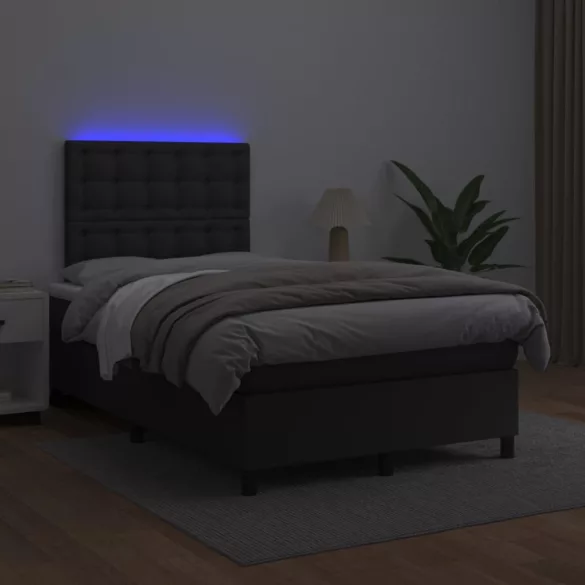 fekete műbőr rugós ágy matraccal és LED-del 120x200 cm