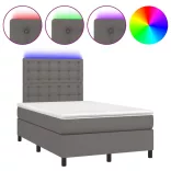 szürke műbőr rugós ágy matraccal és LED-del 120x200 cm
