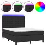 fekete műbőr rugós ágy matraccal és LED-del 140 x 190 cm