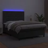 fekete műbőr rugós ágy matraccal és LED-del 140 x 190 cm