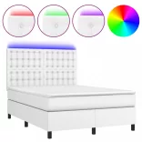 fehér műbőr rugós ágy matraccal és LED-del 140x190 cm