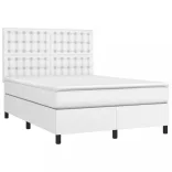 fehér műbőr rugós ágy matraccal és LED-del 140x190 cm