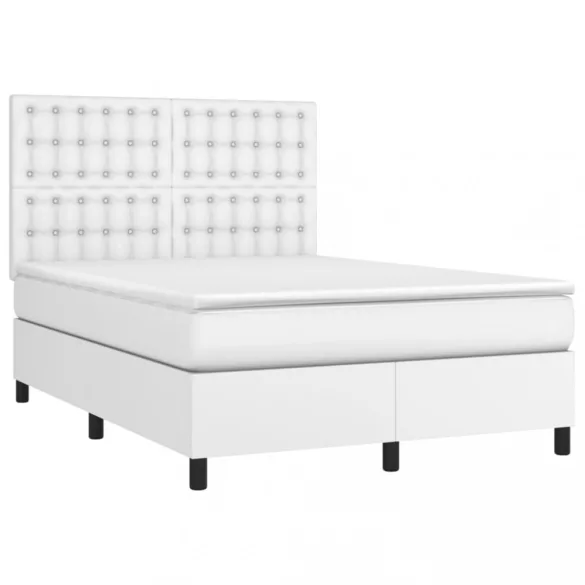 fehér műbőr rugós ágy matraccal és LED-del 140x190 cm