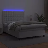 fehér műbőr rugós ágy matraccal és LED-del 140x190 cm