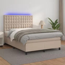   cappuccino színű műbőr rugós ágy matraccal és LED-del 140x190cm