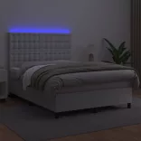fehér műbőr rugós ágy matraccal és LED-del 140x200 cm