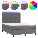 szürke műbőr rugós ágy matraccal és LED-del 140x200 cm